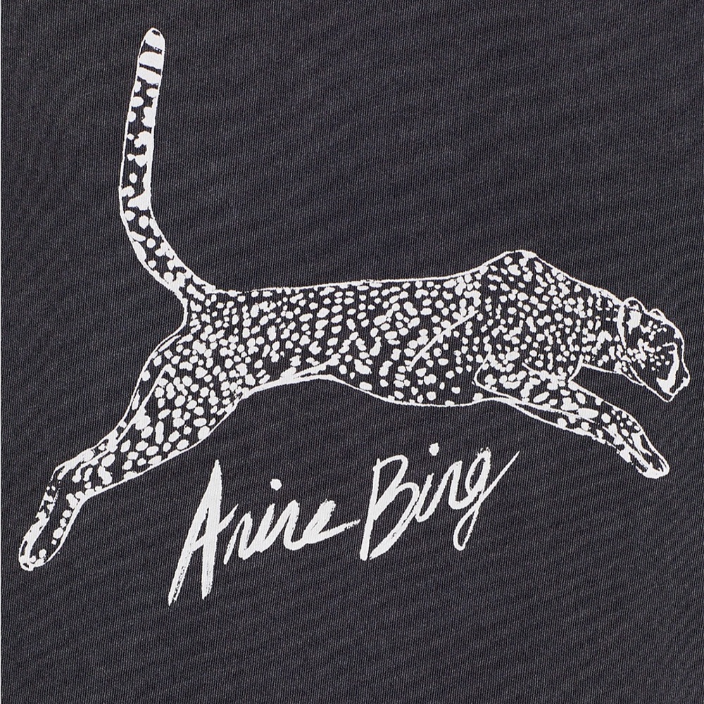 Anine Bing Charcoal Gray Short Sleeve Graphic Tee with White Leopard Motif - Picture 5 of 14